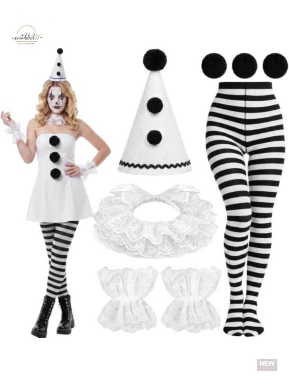 Women's Gothic Clown Costume Accessory 5-Piece Set Halloween Cosplay